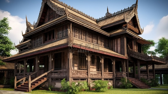 以 3d 可视化的古老泰国房子
