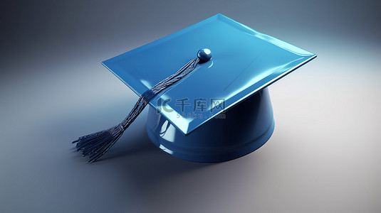 令人惊叹的 3D 图标设计中的蓝色毕业帽