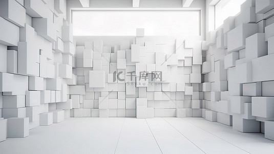 现代白色空间设计 3d 渲染抽象方墙艺术横幅