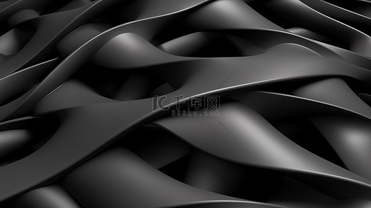 灰色背景抽象 3D 渲染上扭曲的暗网格