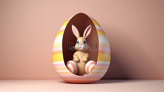 复活节彩蛋的 3D 插图，兔子耳朵弹出并复制空间