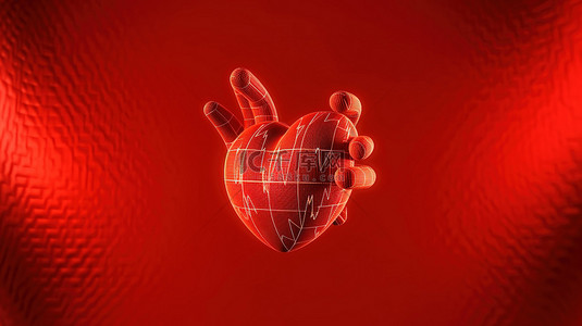 医疗设计背景图片_红心心电图与手形心率在大胆的 3D 背景医疗设计中