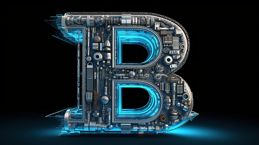 霓虹字母背景图片_具有技术天赋的未来字体字母 b 的 3d 渲染