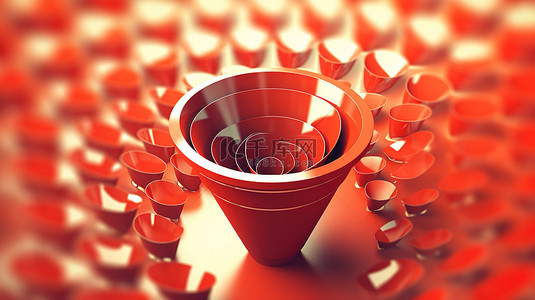 加速销售 3D 渲染漏斗生成社交媒体营销和潜在客户生成的插图