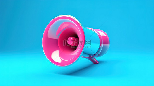 蓝色喇叭背景图片_双音风格 3D 渲染蓝色背景，带有粉红色气喇叭和充足的可用空间供您设计