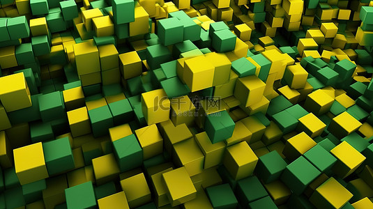 数据开发背景图片_飞行的绿色和黄色立方体的 3D 渲染背景非常适合科技公司业务和网络开发