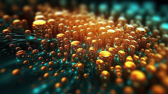 喷粉末背景图片_飞溅表面上发光粒子液体点的抽象 3D 渲染
