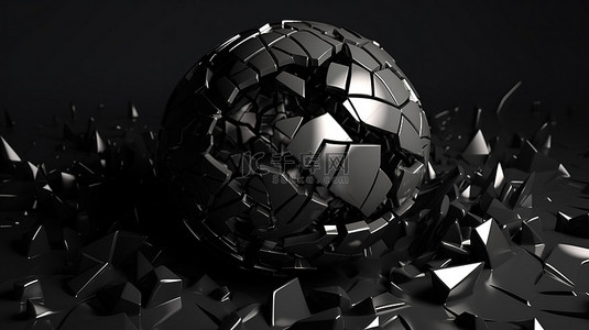 时尚海报背景图片_烟熏画布上破碎的缟玛瑙球体现代单色 3D 艺术