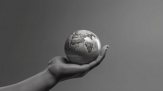 暖手背景图片_手持世界地球仪的 3D 渲染描绘了黑白拯救地球