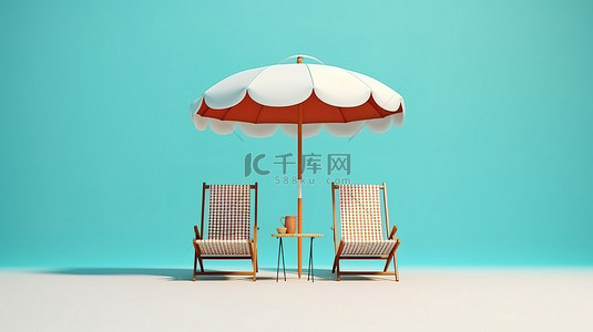 沙滩椅和雨伞的简单 3D 渲染