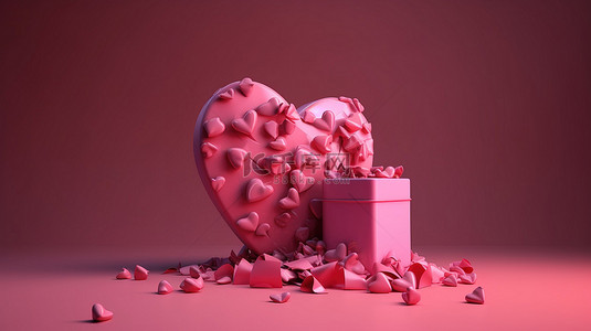 情人节礼物 3d 呈现粉红色的心与礼物