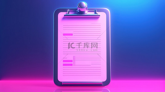 粉红色背景上正确标记的业务文档的 3D 渲染插图，并带有剪贴板和浮动纸张信息上的清单