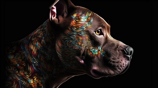 动物主题斗牛犬设计元素的复杂 3D 渲染，非常适合狗爱好者