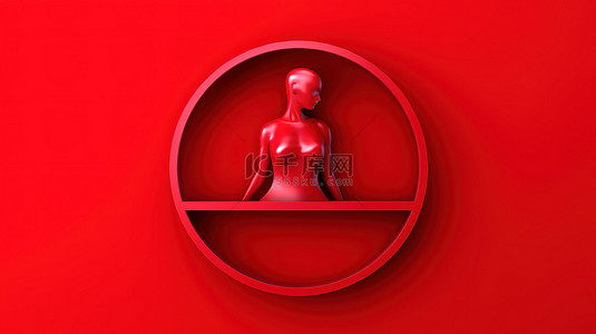 红色背景上女性符号的 3d 渲染