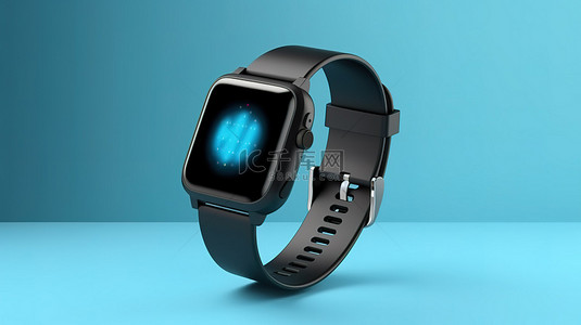蓝色背景现代智能手表的 3D 渲染，带有空白屏幕和可拆卸表带，可实现个性化设计