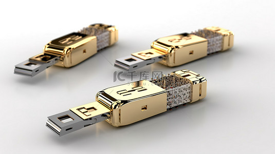 具有数据保护安全密钥的 USB 闪存驱动器的 3D 渲染