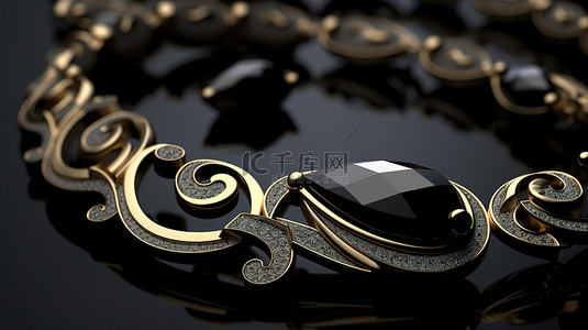 黄金项链背景图片_令人惊叹的黑色项链的 3D 建模