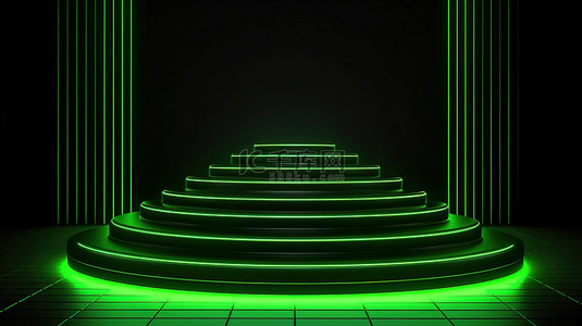 霓虹绿3D几何对称讲台展示豪华抽象广告
