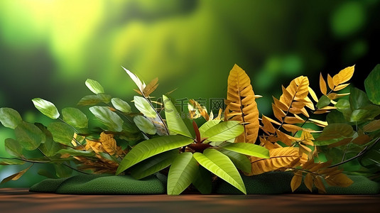 3D 渲染中郁郁葱葱的树叶夏季背景