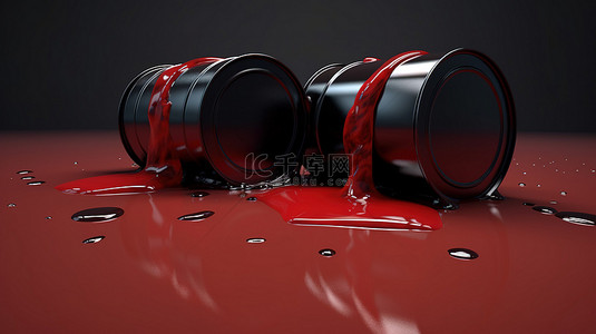 两个红色 3d 桶中溢出的石油