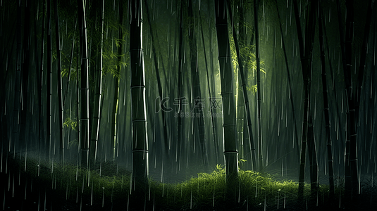 雨中竹林雨水竹叶自然风景背景