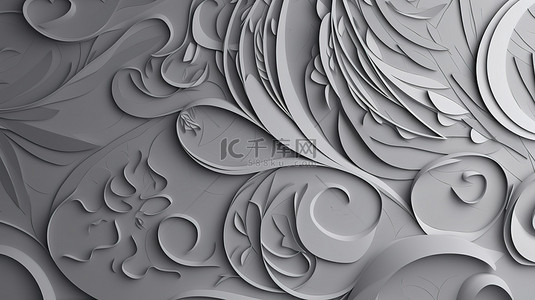 横幅背景与复杂切割灰纸艺术的抽象 3D 渲染