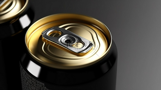 黑色铝罐和饮料和食品金杯的生态友好 3D 渲染