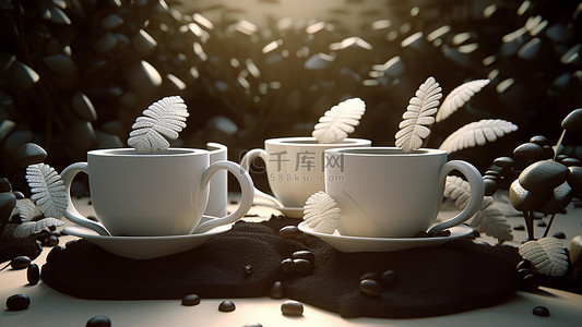 咖啡饮品杯子白色叶子