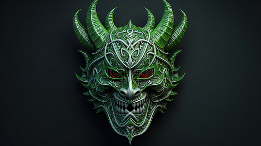 恶魔角背景图片_插图 3D 绿色恶魔面具