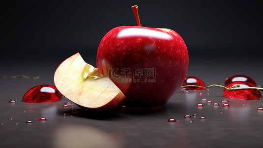 粉紅色水彩背景图片_3d模型苹果美食