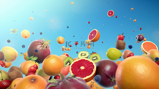 营养季背景图片_食物新鲜水果蓝色