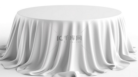 圆形桌子背景图片_婚礼招待会准备好 3d 渲染干净的白色桌布的鸟瞰图，与白色背景上的剪裁路径隔离