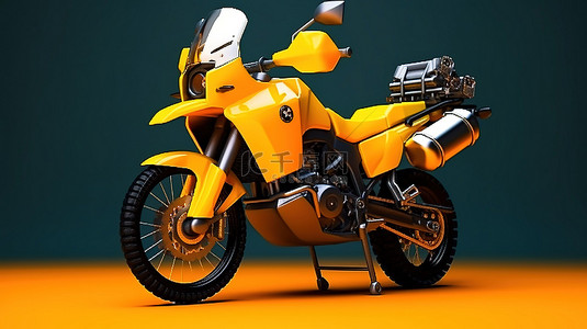 黄色轻型旅行耐力摩托车的 3D 渲染