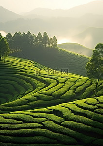 茶城背景图片_川上山风景优美，其中有茶园