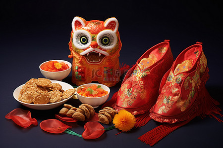 红包背景图片_中国新年庆祝活动包括一个小炒面碗一个年糕和一个红包