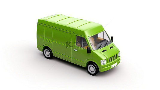 绿色商用货车的空白白色车身 3D 插图，非常适合城市小负载运输