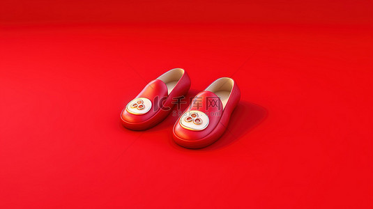 服装设计背景图片_服装设计中以拖鞋为特色的红色按钮图标的 3D 渲染