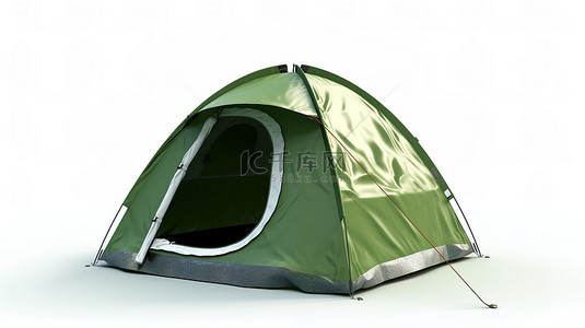 绿色白色背景旅游圆顶露营帐篷的 3D 渲染
