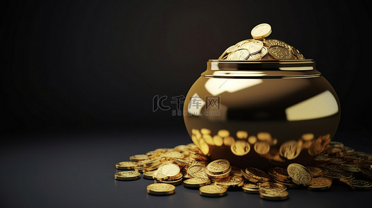 成功金币背景图片_3d 渲染中的一罐金币