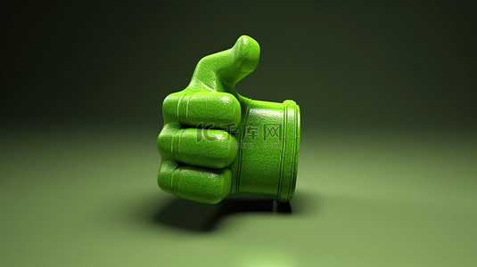 简单设计 3D 绿色体积符号支持社交网络酷投票，竖起大拇指