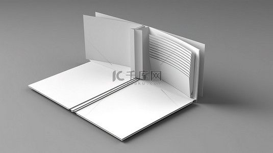 白色牛皮纸背景图片_打开的纸质小册子支架的 3D 渲染，里面有空白的白色塑料卡