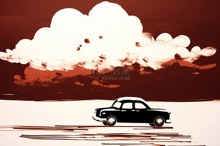 一幅图画显示一辆前面有云的汽车