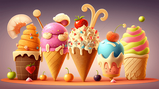冰淇淋美食背景图片_甜品美食冰激奶油马卡龙色彩3d模型
