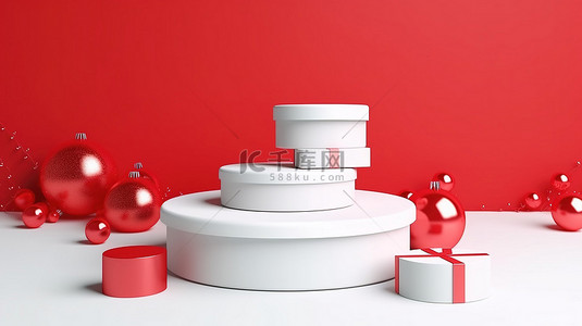新年豪礼背景图片_用于促销和横幅的节日圣诞节基座的 3D 插图