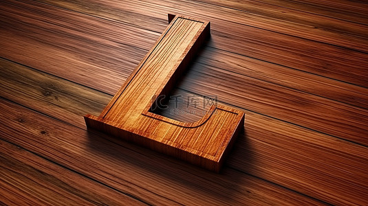 字母 l 形状的倾斜木质字体的 3d 渲染
