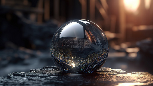 中土世界的 Palantir 算命水晶球 索伦黑色球体的 3D 渲染