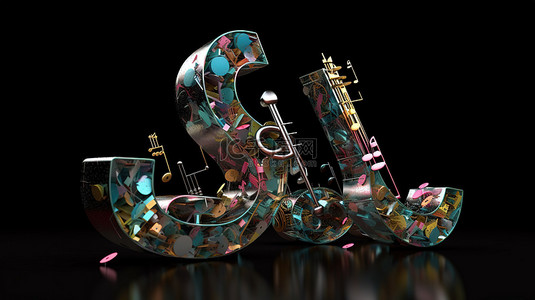 音乐主题背景图片_3d 渲染字母中的音乐主题