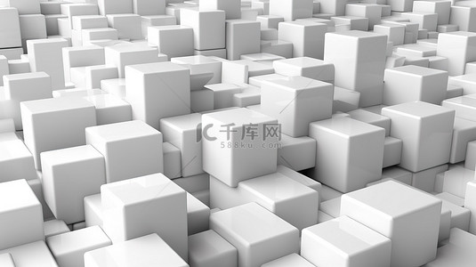 在 3D 渲染的抽象背景中组织的白色立方体组