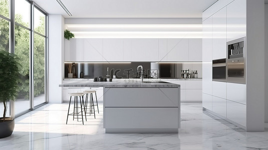 优雅的厨房，内置令人惊叹的白色 3D 渲染功能