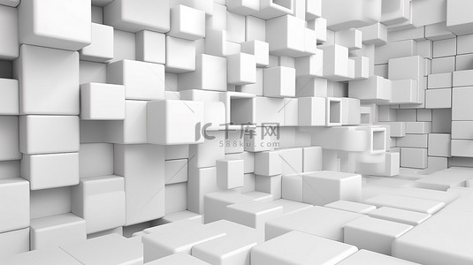 白色立方体背景图片_现代建筑背景下白色立方体的时尚和现代 3D 渲染